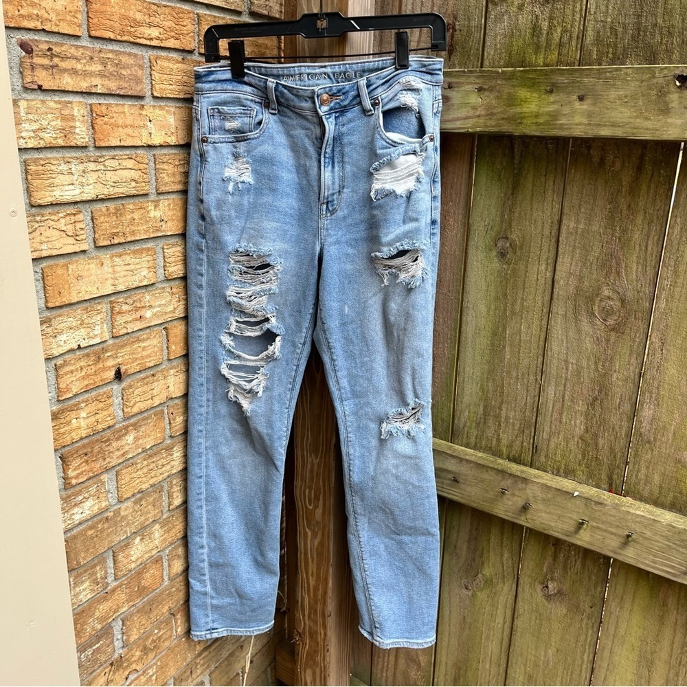 American Eagle Outfitters Ripped Light Blue Mom Jeans